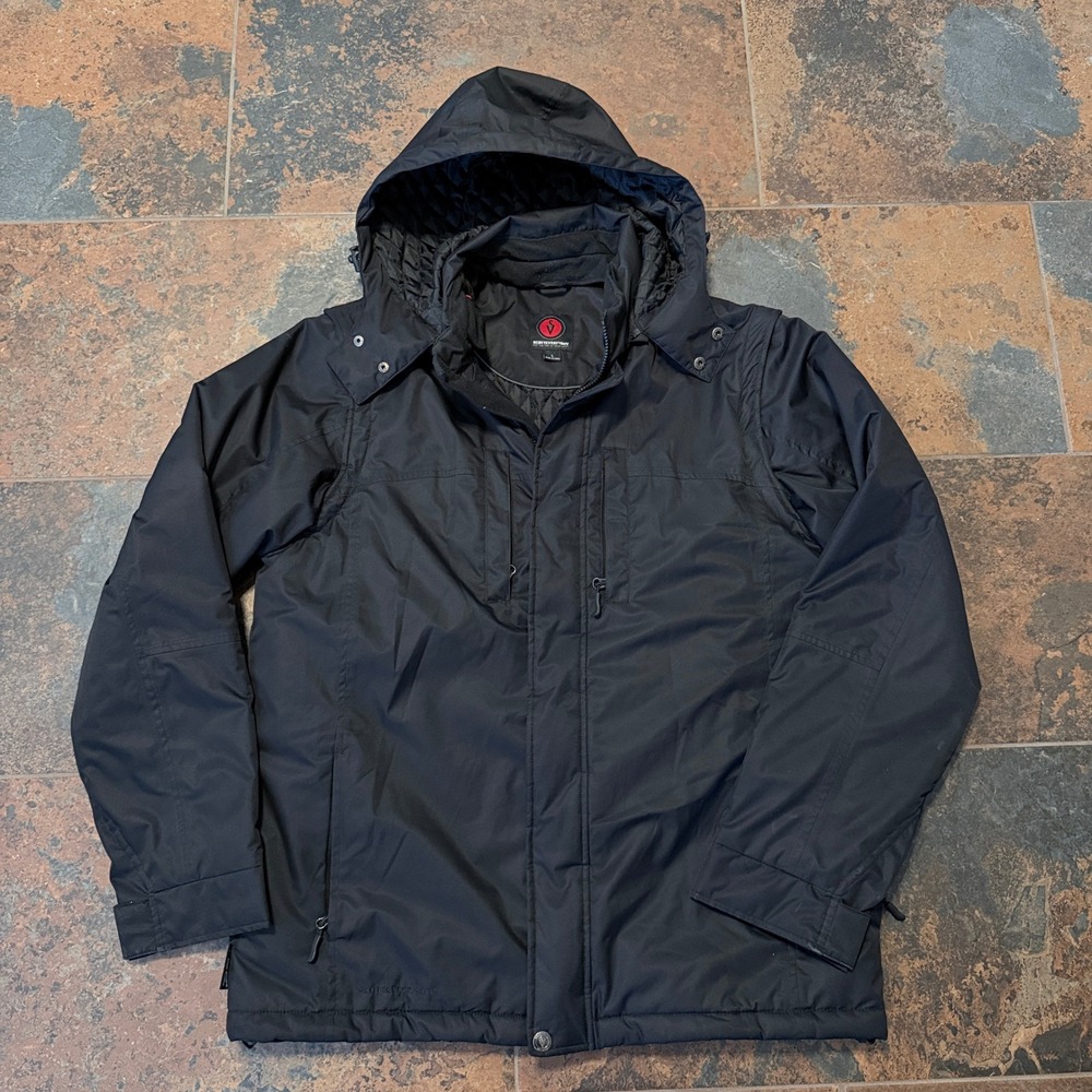 Scottevest Revolution Jacket Mens L Black Full Zip Hooded Convertible Vest